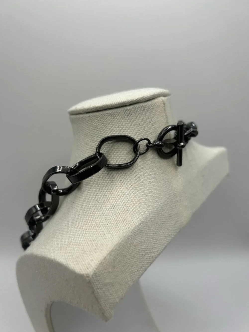 Vintage Black Gunmetal Mixed Link Chain Necklace Toggle Clasp Statement Necklace - Picture 10 of 16
